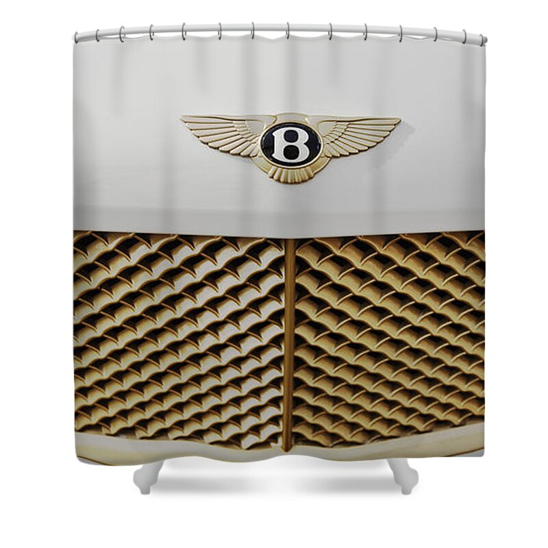 Bentley Shower Curtain featuring the photograph Golden Grill Bentley by Maj Seda