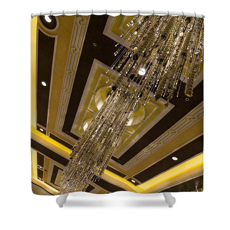 Golden Jewel Shower Curtain featuring the photograph Golden Jewels and Gems - Sparkling Crystal Chandeliers by Georgia Mizuleva