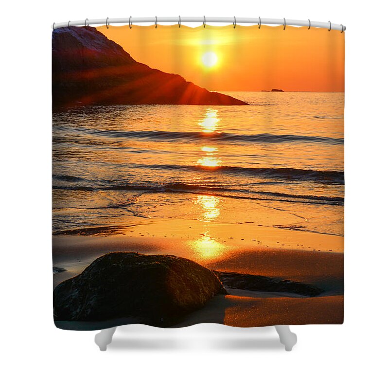 Golden Morning Shower Curtain featuring the photograph Golden Morning Singing Beach by Michael Hubley