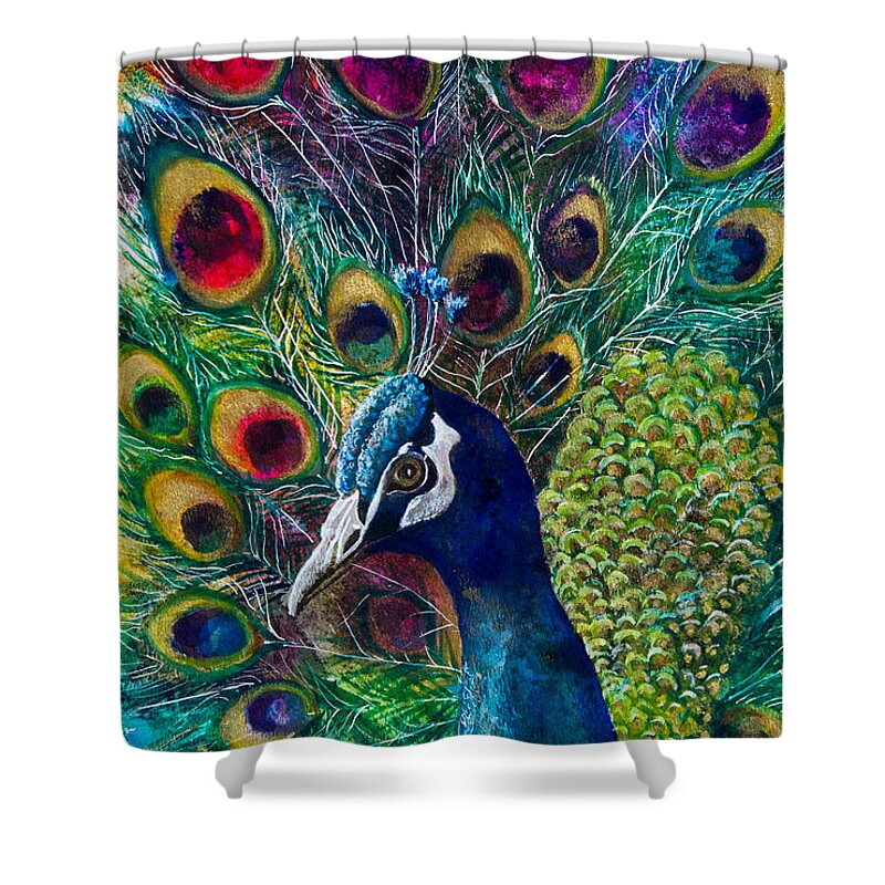 Bird Shower Curtain featuring the painting Golden Peacock II by Patricia Allingham Carlson