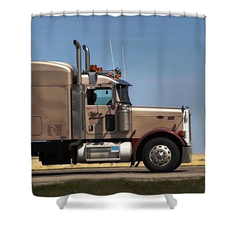 Stock Photo Shower Curtain featuring the photograph Peterbilt 379 heading south near Claresholm, Alberta, Canada by Mick Flynn