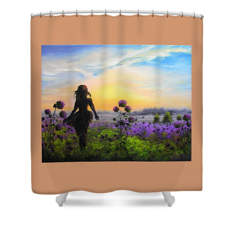 Landscapes Shower Curtain featuring the painting Golden surrender by Vesna Martinjak
