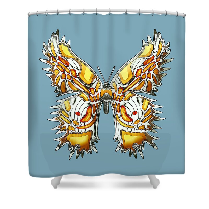 Butterflies Shower Curtain featuring the digital art Goldfly Butterfly by Deborah Runham