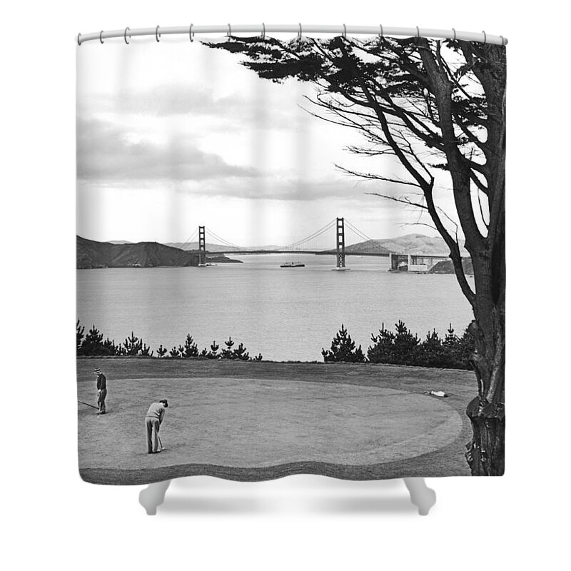 1930's Shower Curtain featuring the photograph Golf With View Of Golden Gate by Ray Hassman