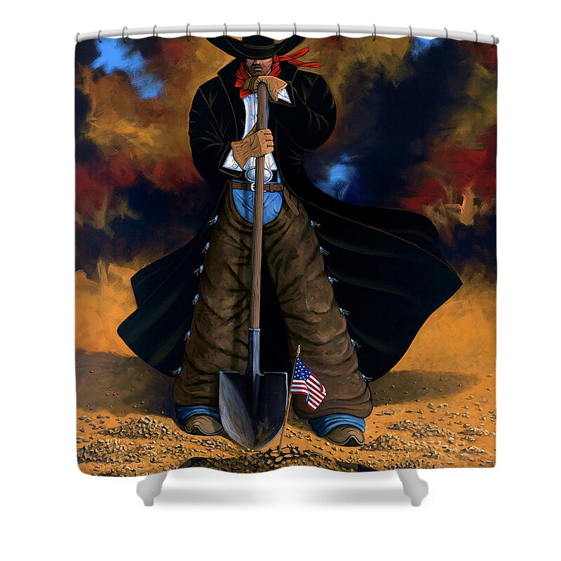Cowgirl Shower Curtain featuring the painting Gone Too Soon by Lance Headlee
