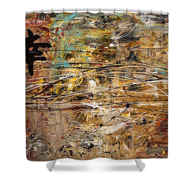 Abstract Art Shower Curtain featuring the painting Good Fortune by Carmen Guedez