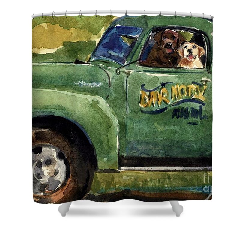 Dogs In Truck Shower Curtain featuring the painting Good Ole Boys by Molly Poole