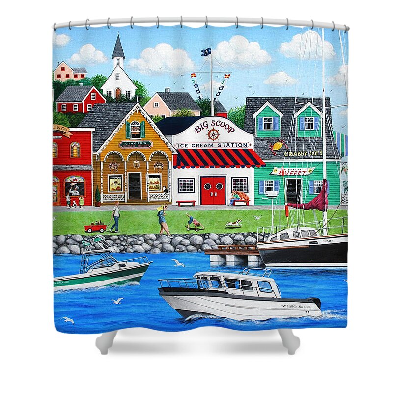 Seascape Shower Curtain featuring the painting Goodies by the Sea by Wilfrido Limvalencia