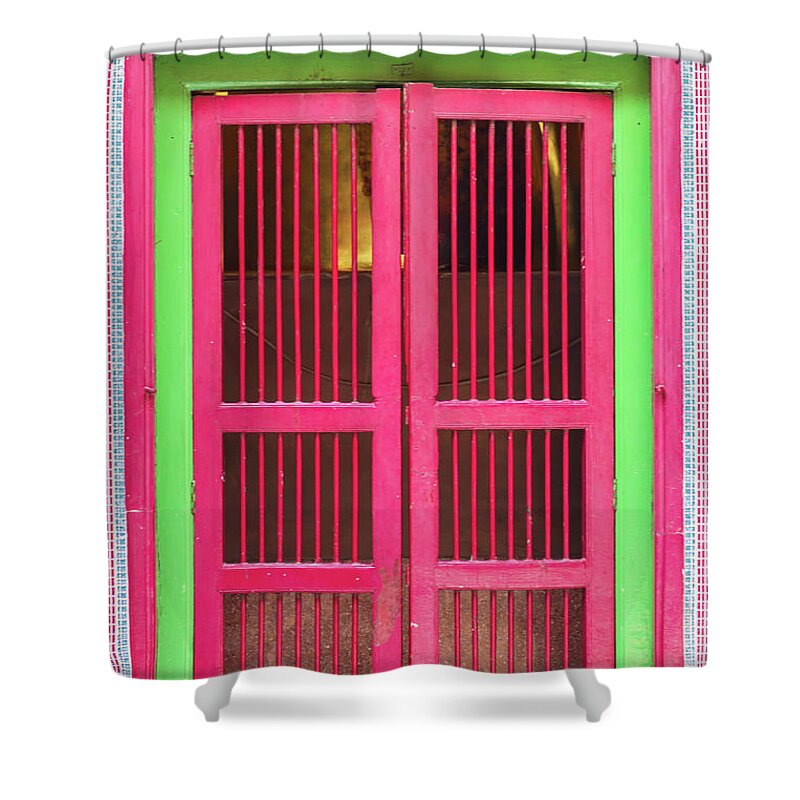 Handle Shower Curtain featuring the photograph Gorgeous Red China House Door Beautiful by Chuchart