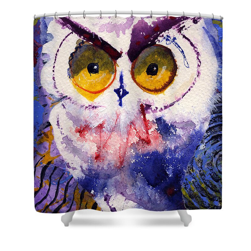 Owl Shower Curtain featuring the painting Gotcha by Laurel Bahe