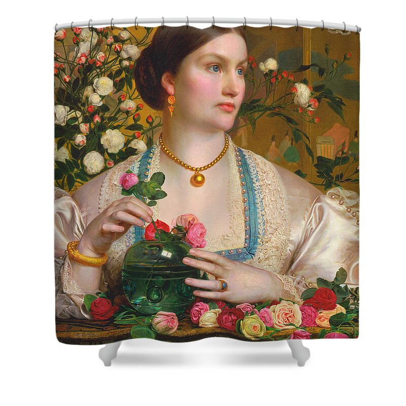 Frederick Sandys Shower Curtain featuring the painting Grace Rose by Frederick Sandys