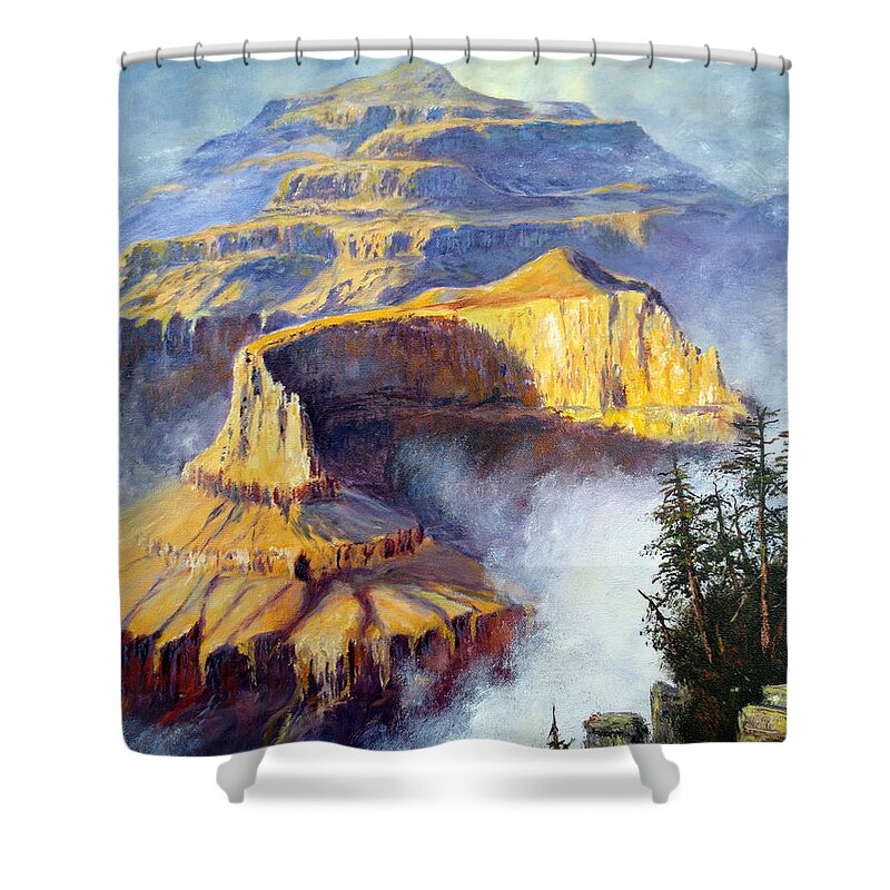 Grand Canyon National Park Shower Curtain featuring the painting Grand Canyon View by Lee Piper