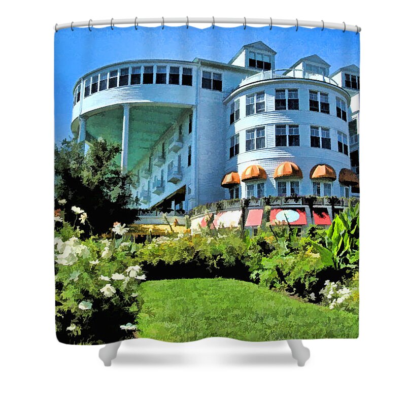 Mackinac Island Shower Curtain featuring the photograph Grand Hotel - Image 002 by Mark Madere