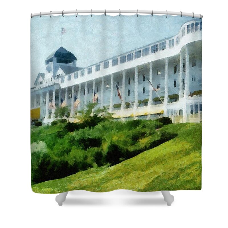Hotel Shower Curtain featuring the photograph Grand Hotel Mackinac Island ll by Michelle Calkins