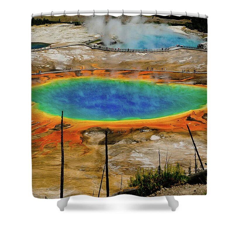 Yellowstone Shower Curtain featuring the photograph Grand Prismatic Spring no border by Greg Norrell