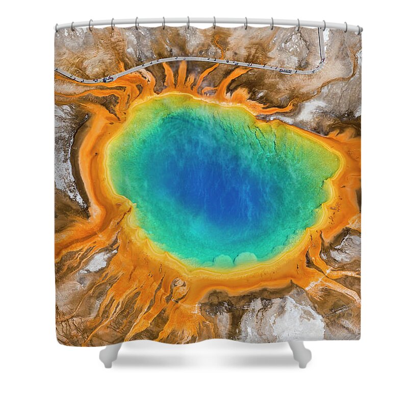 Natural Pattern Shower Curtain featuring the photograph Grand Prismatic Spring, Yellowstone by Peter Adams