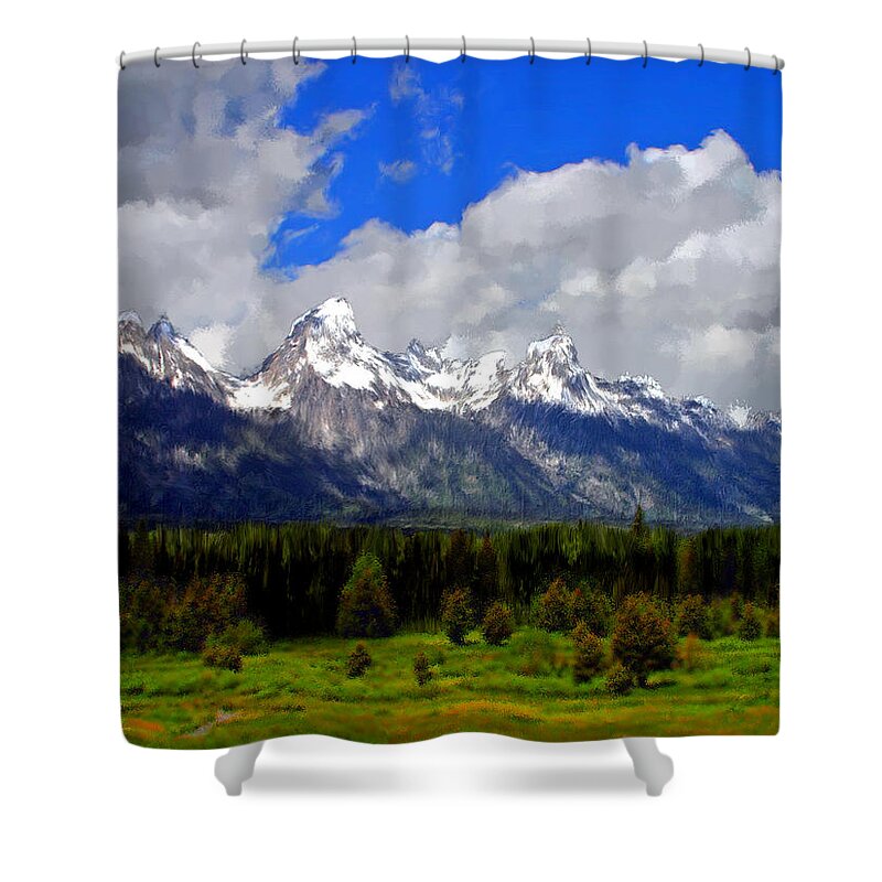 Mountains Shower Curtain featuring the painting Grand Teton Mountains by Bruce Nutting