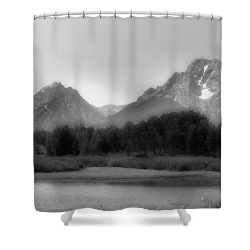 Grand Tetons Shower Curtain featuring the photograph Grand Tetons BW by Ron White