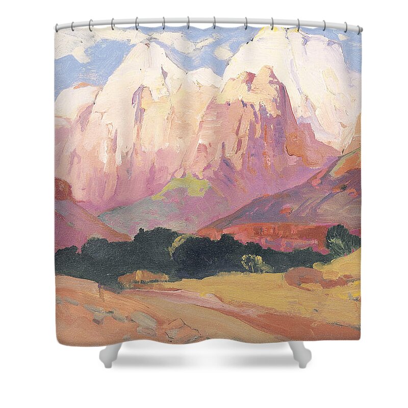 Landscape Shower Curtain featuring the painting Grand Tetons by Franz A Bischoff