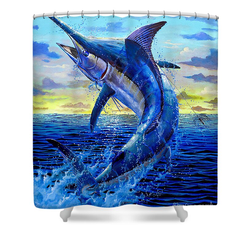 Marlin Shower Curtain featuring the painting Grander Off007 by Carey Chen