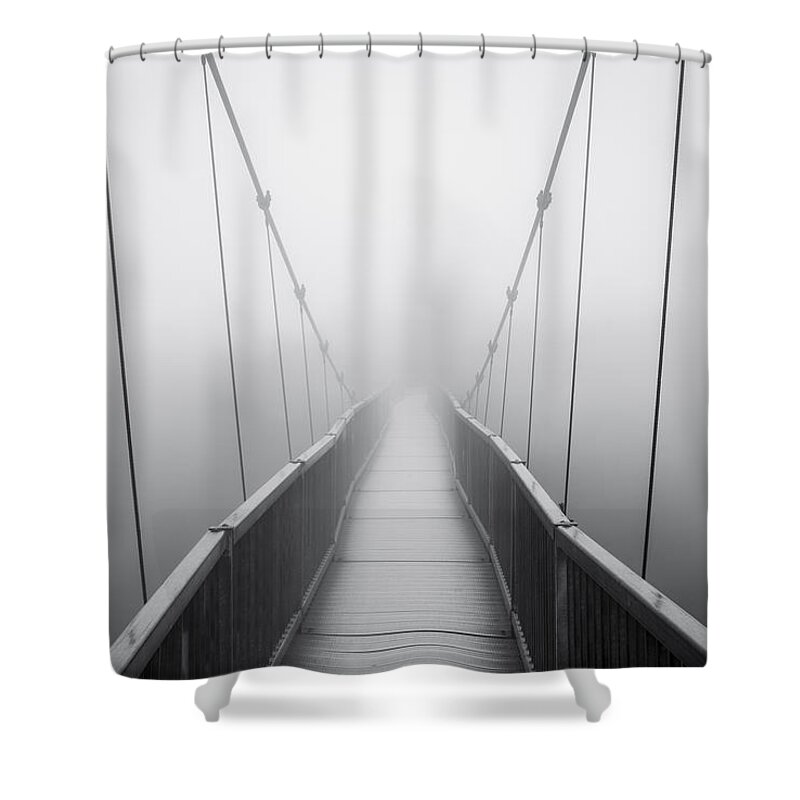 Grandfather Mountain Shower Curtain featuring the photograph Grandfather Mountain Heavy Fog - Bridge to Nowhere by Dave Allen