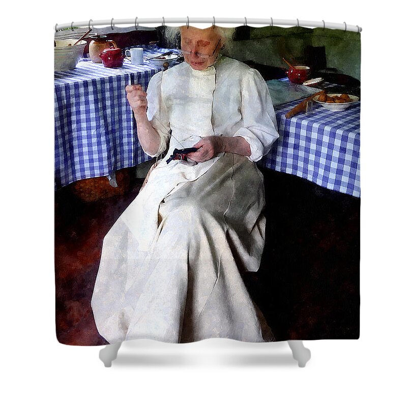 Grandma Grandmother Shower Curtain featuring the photograph Grandma Sewing by Susan Savad