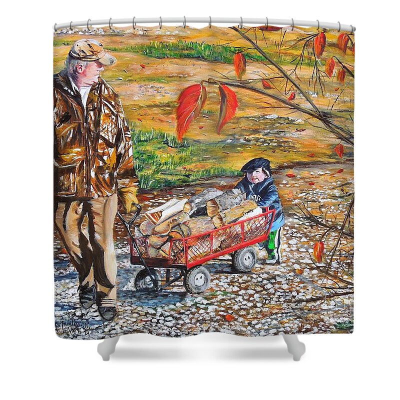 Grandpa Shower Curtain featuring the painting Grandpa's helper by Marilyn McNish