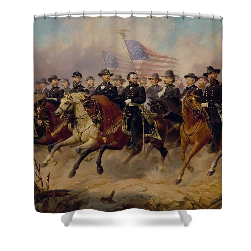 Ole Peter Hansen Balling Shower Curtain featuring the painting Grant and His Generals by Ole Peter Hansen Balling