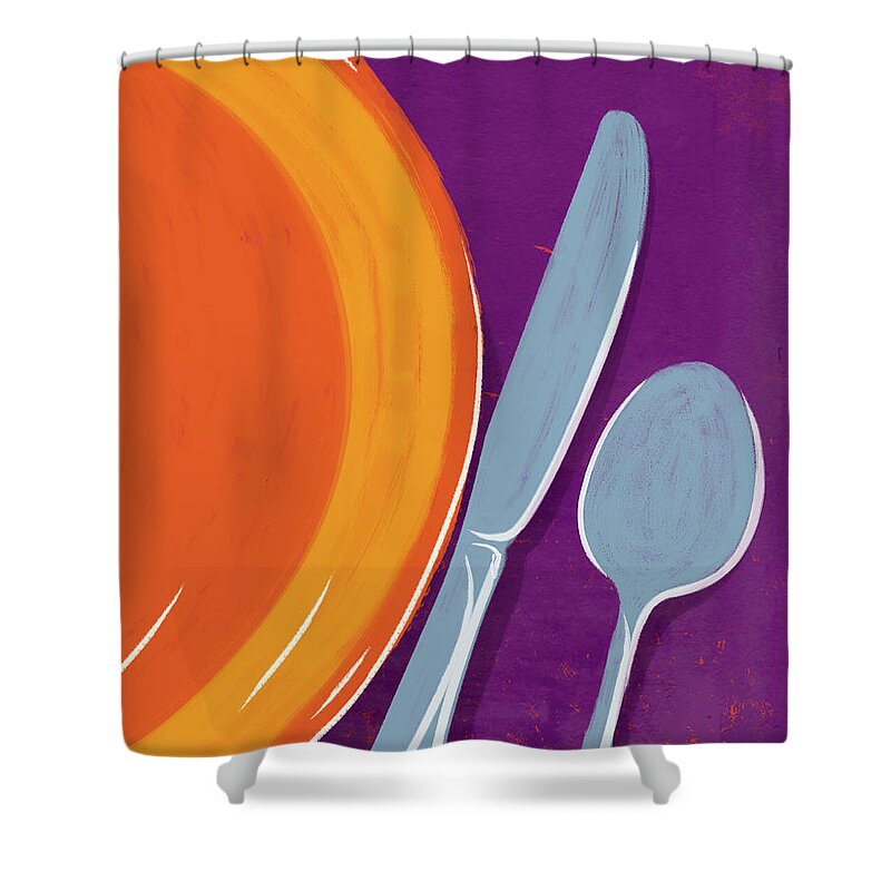 Spoon Shower Curtain featuring the digital art Graphic Hand Painted Dinner Setting by Don Bishop