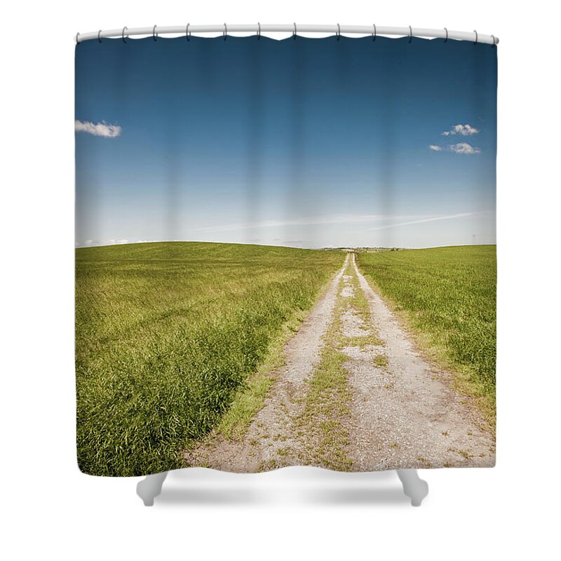 Scenics Shower Curtain featuring the photograph Gravel Road Trough Pasture by Sindre Ellingsen