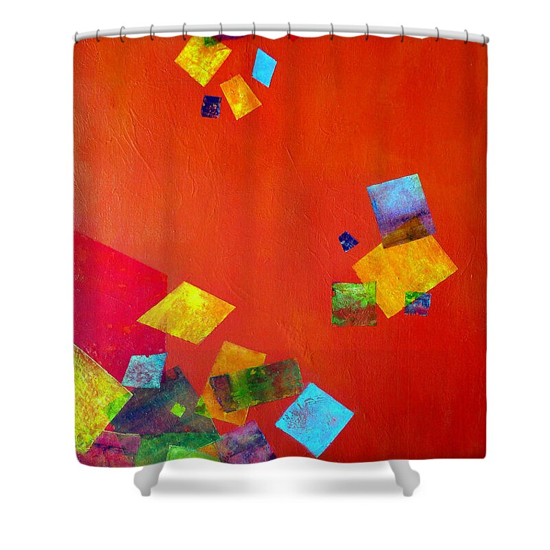 Abstract Shower Curtain featuring the mixed media Gravity Is Only A Theory by Jim Whalen