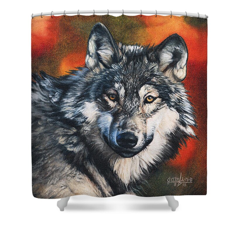 Wolf Shower Curtain featuring the painting Gray Wolf by Joshua Martin