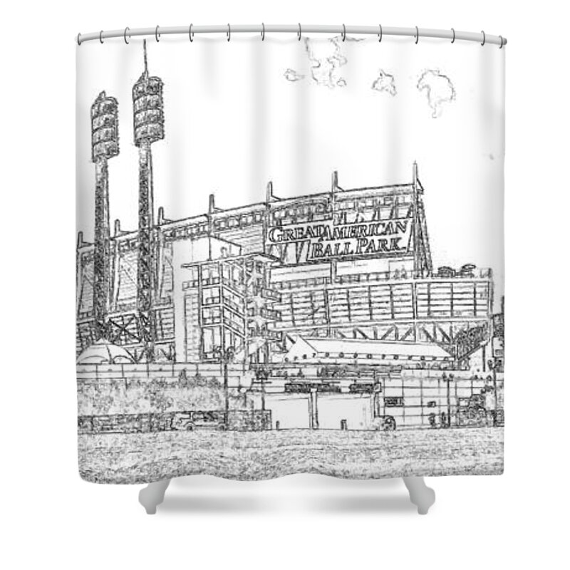 Great American Shower Curtain featuring the photograph Great American Ball Park Line by C H Apperson