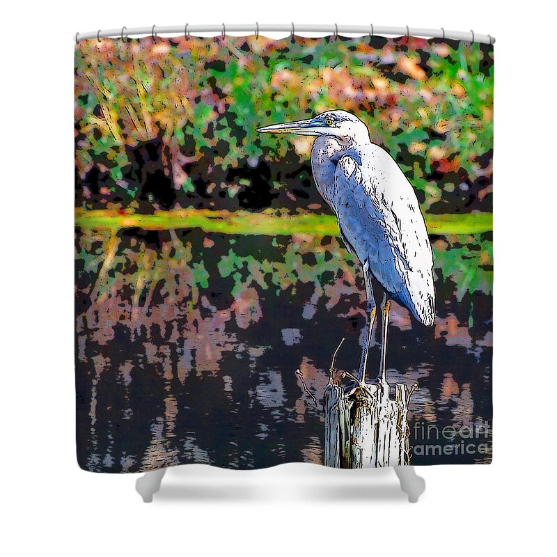Great Blue Heron Shower Curtain featuring the photograph Great Blue Heron at the pond by Kerri Farley
