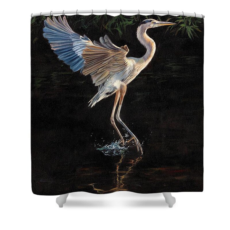 Heron Shower Curtain featuring the painting Great Blue Heron by David Stribbling