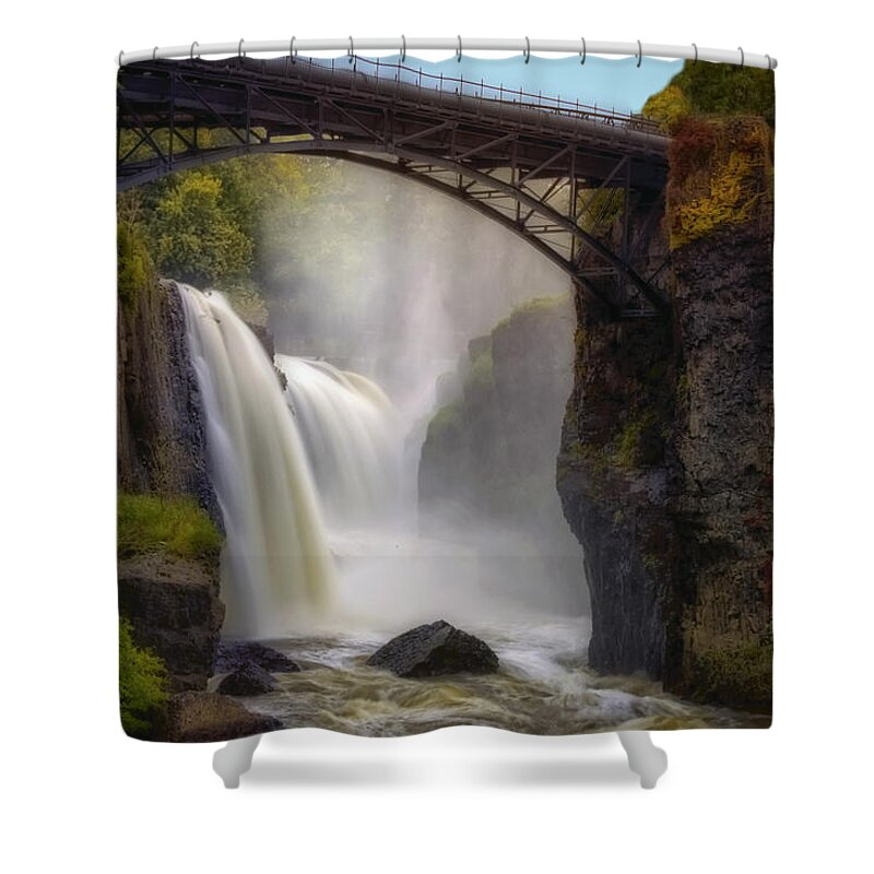Paterson Great Falls National Historical Park Shower Curtain featuring the photograph Great Falls Mist by Susan Candelario