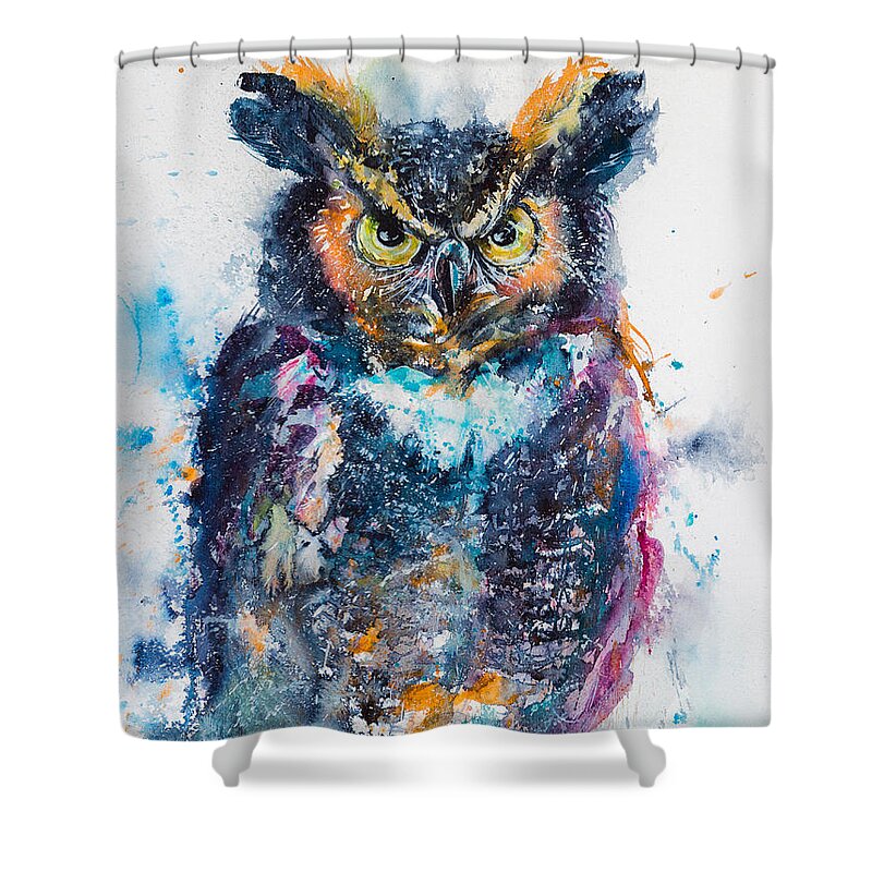 Great Horned Owl Shower Curtain featuring the painting Great horned owl by Kovacs Anna Brigitta