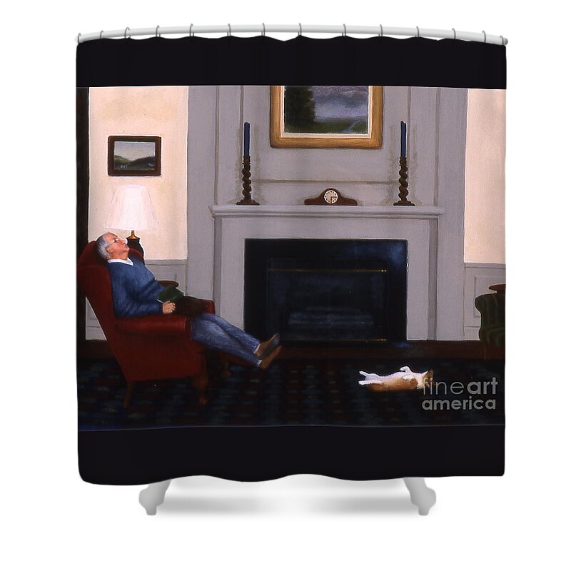 Dog Shower Curtain featuring the painting Great Minds Think Alike by Phyllis Andrews