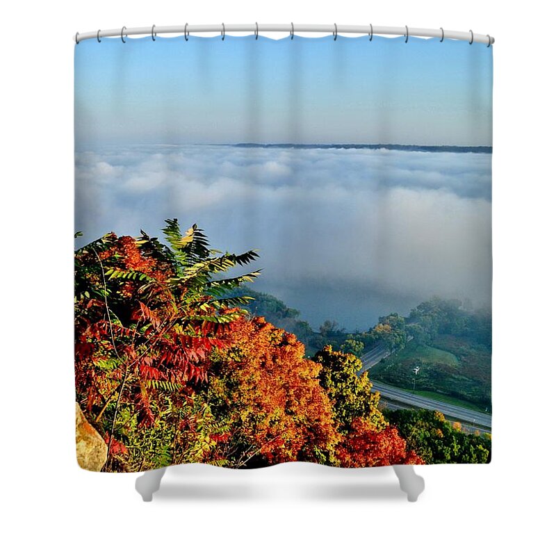 Great River Road Shower Curtain featuring the photograph Great River Road Fog by Susie Loechler