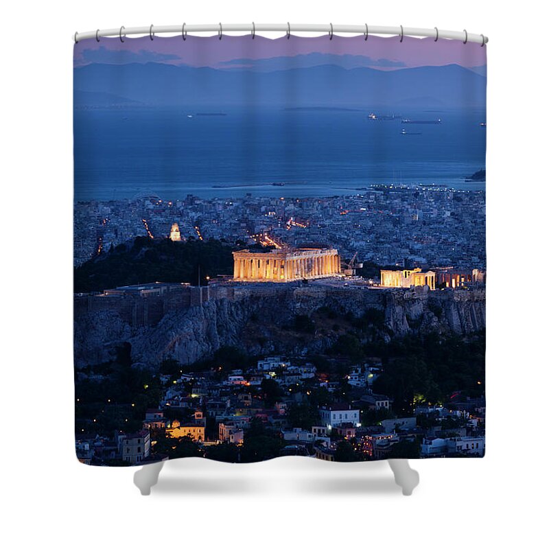 Greek Culture Shower Curtain featuring the photograph Greece, Athens, Lycabettus Hill by Walter Bibikow
