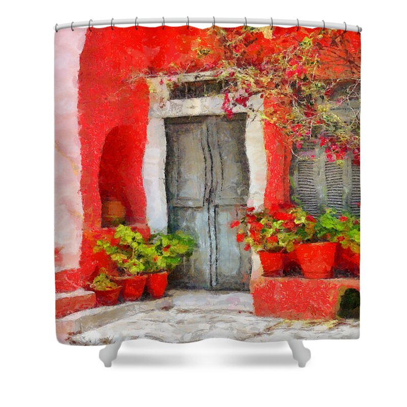 House Shower Curtain featuring the painting Greek house by George Rossidis