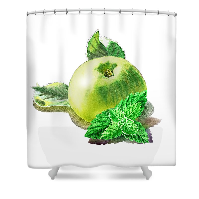 Green Apple Shower Curtain featuring the painting Green Apple And Mint Happy Union by Irina Sztukowski