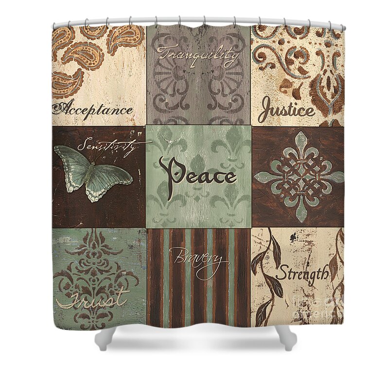 Inspirational Shower Curtain featuring the painting Green Brown WTLB 2 by Debbie DeWitt