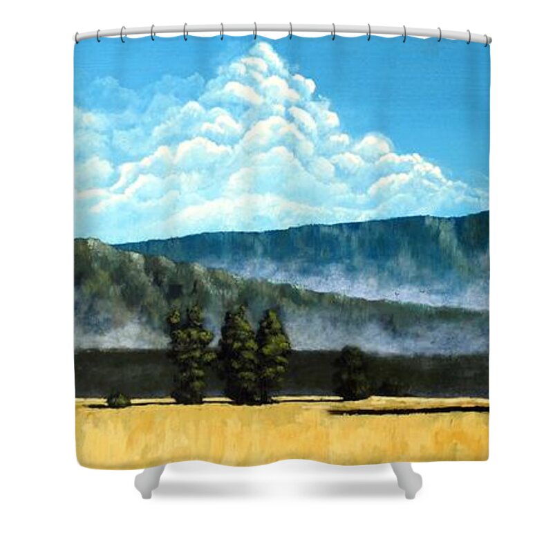 Landscape Shower Curtain featuring the painting Green Mist by Michael Dillon