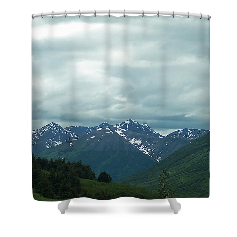 Alaska Shower Curtain featuring the photograph Green Pastures and Mountain Views by Aimee L Maher ALM GALLERY
