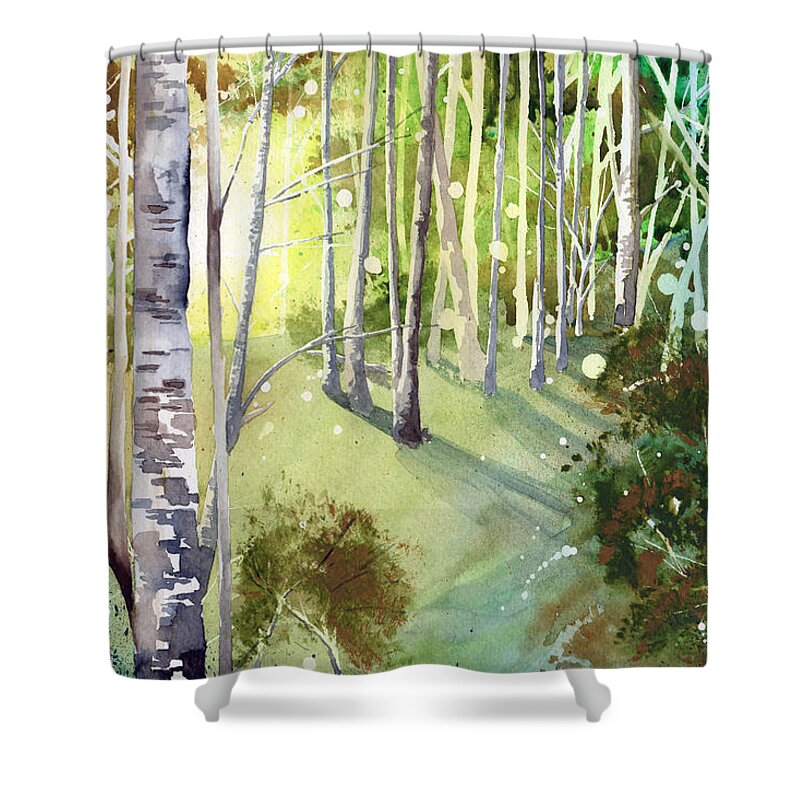 Forest Shower Curtain featuring the painting Green Sun by Sean Parnell
