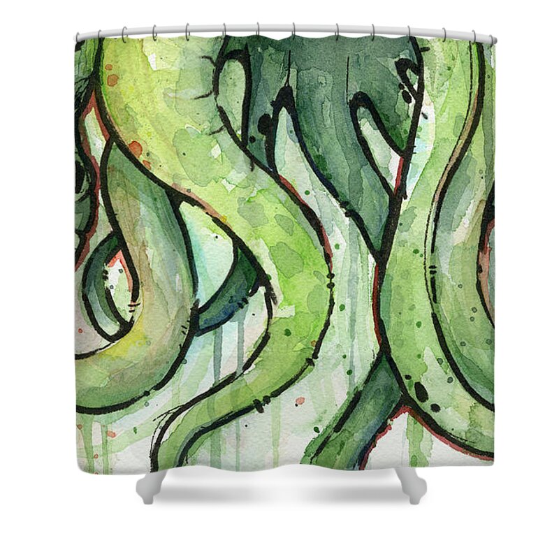 Cthulhu Shower Curtain featuring the painting Green Tentacles by Olga Shvartsur