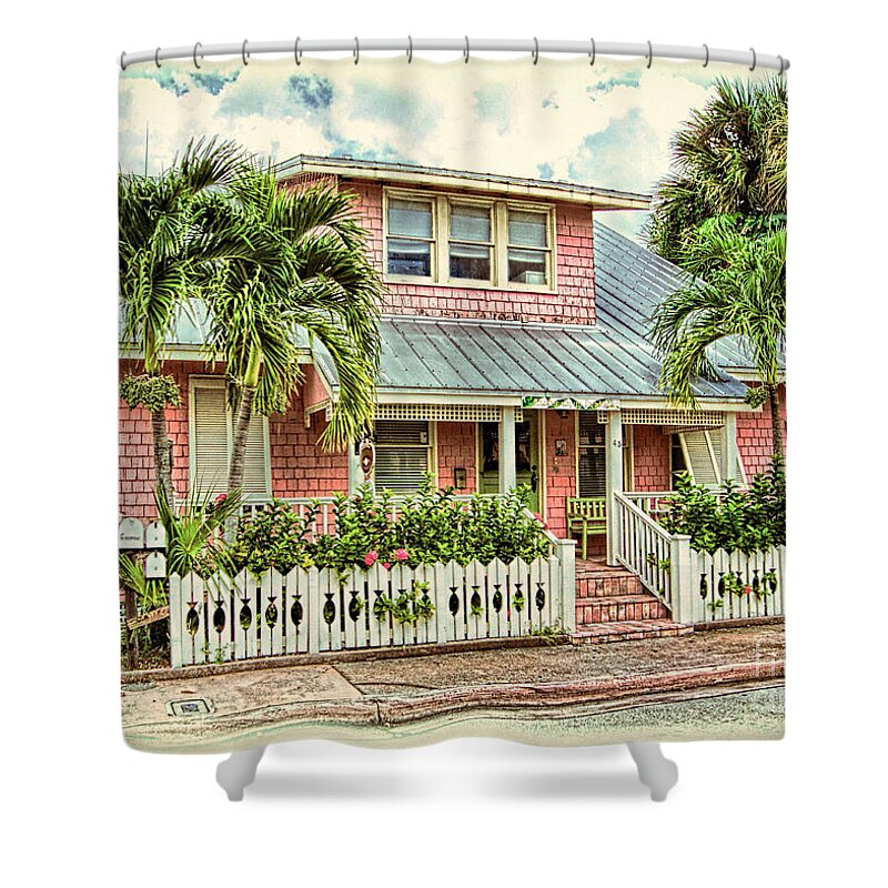 Florida Shower Curtain featuring the photograph Greetings From Stuart Florida The Pink House by Olga Hamilton