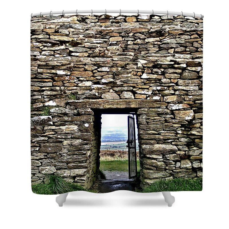 Grianan Of Aileach Shower Curtain featuring the photograph Grianan Of Aileach - Door To The World by Nina Ficur Feenan
