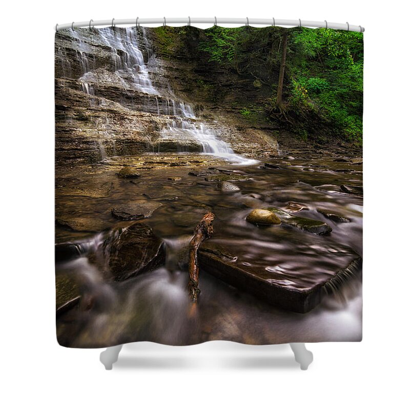 Natural Shower Curtain featuring the photograph Grimes Glen First Falls by Mark Papke